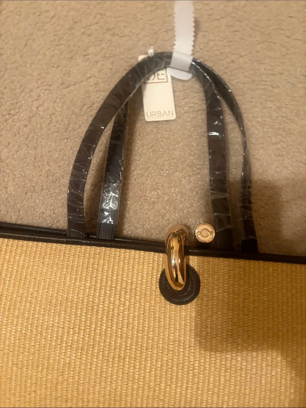 Urban Expressions Natural Straw Tote with Black Trim and Pocket
